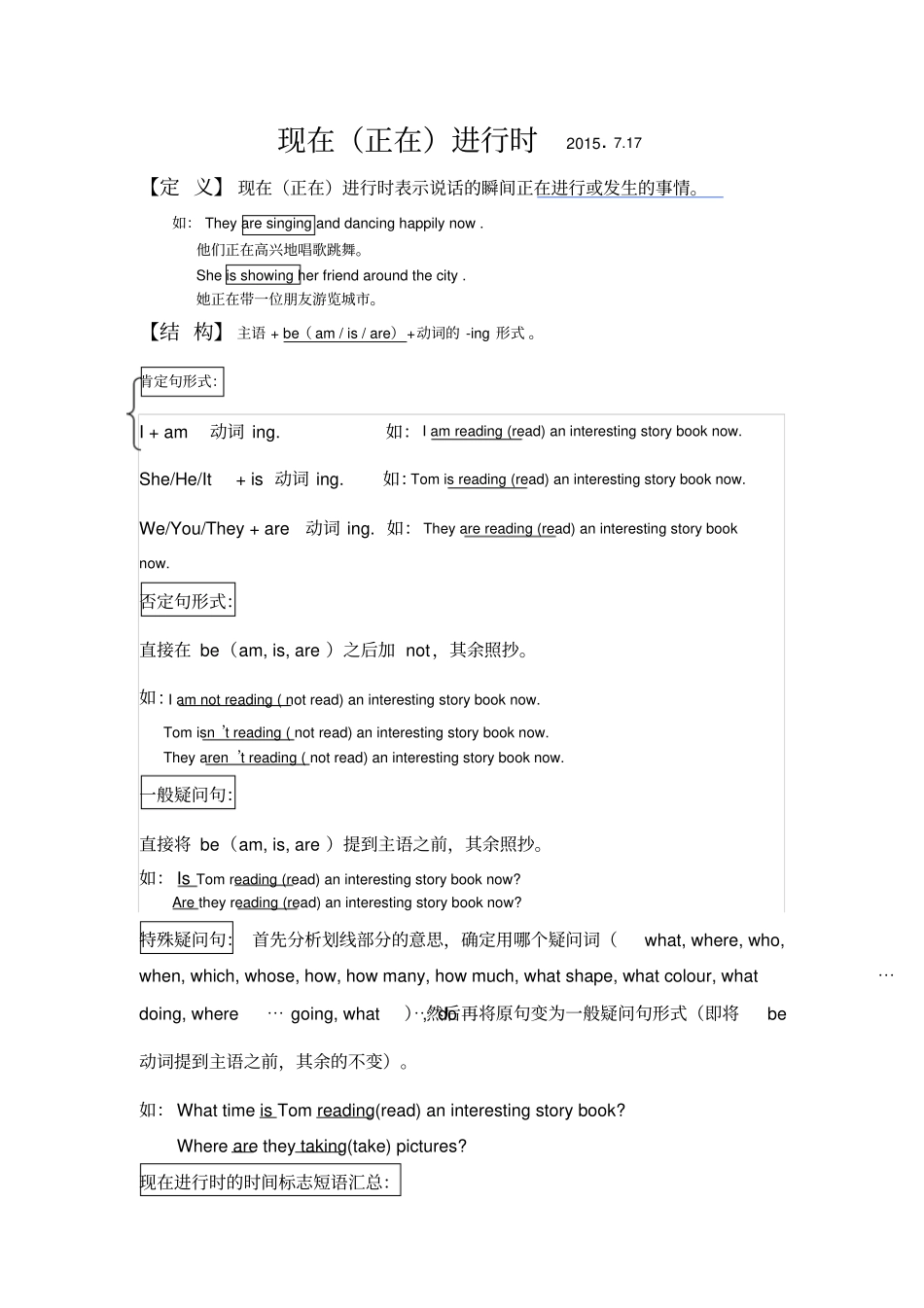 现在进行时和过去进行时讲解与练习_第1页