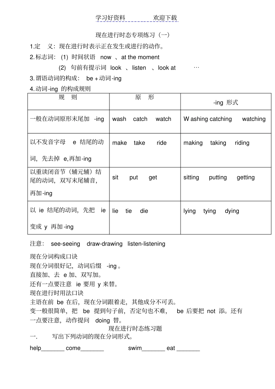 现在进行时态专项练习_第1页