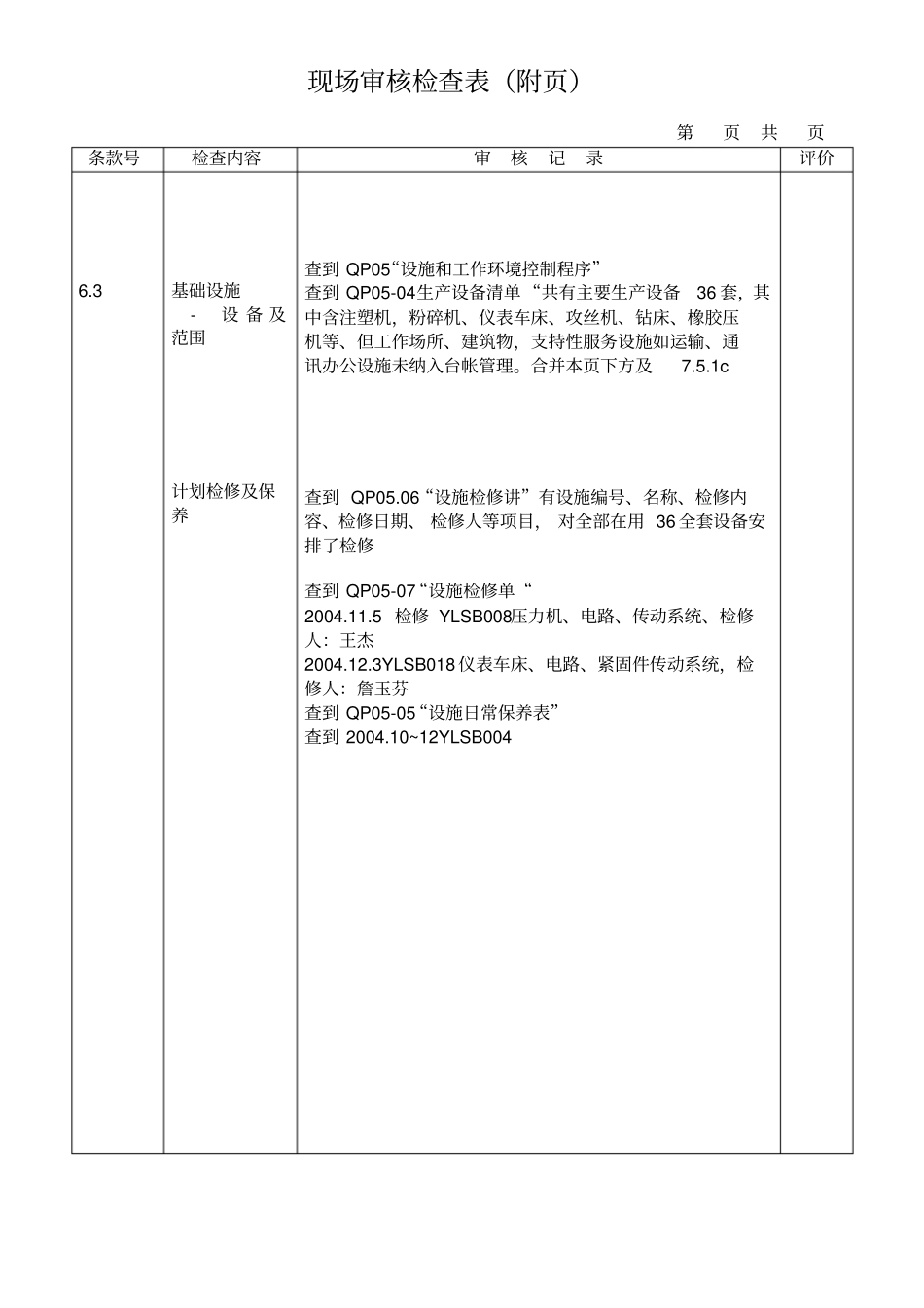 现场审核检查表生产供应部_第3页