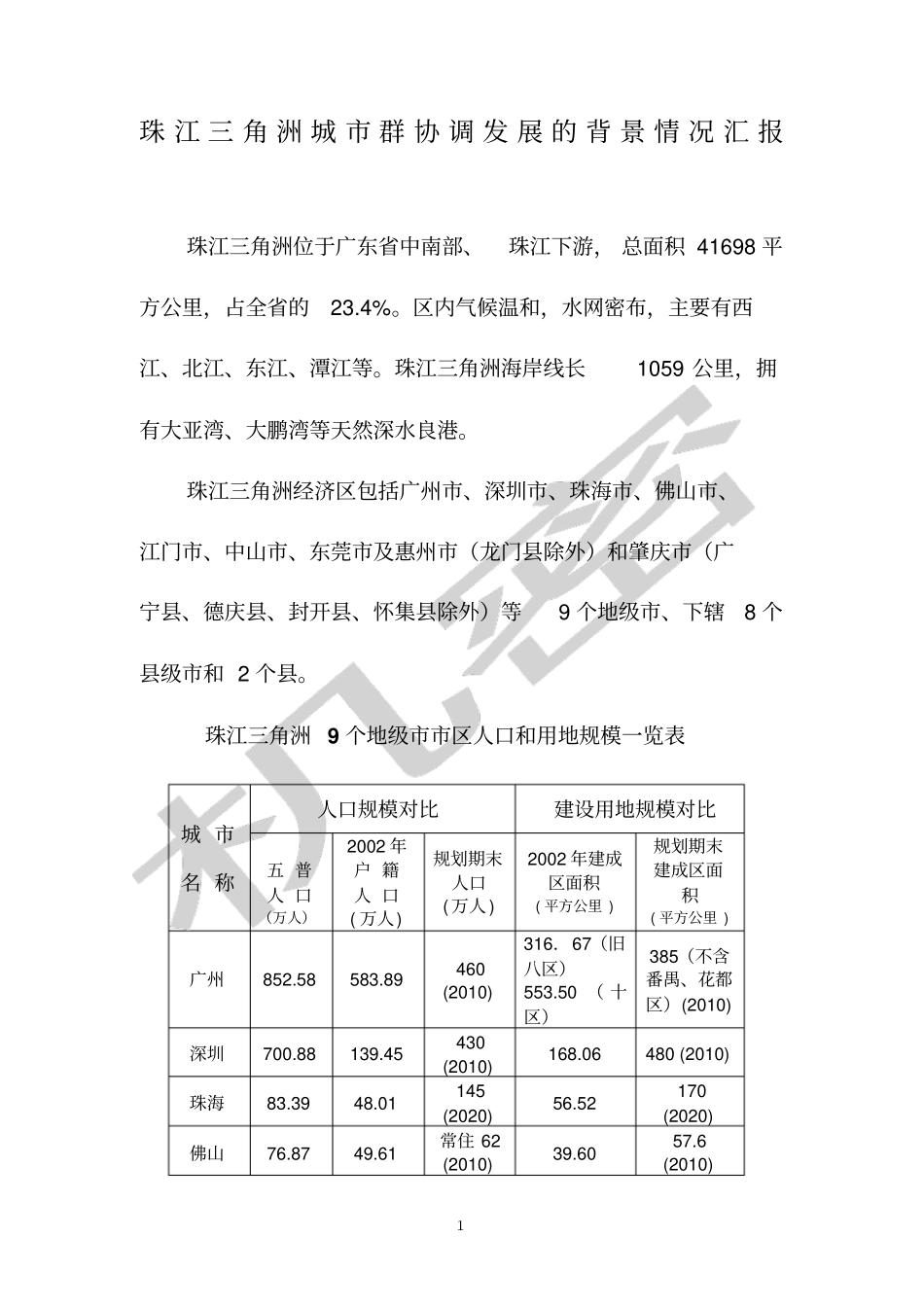 珠江三角洲城群协调发展的背景情况汇报_第1页