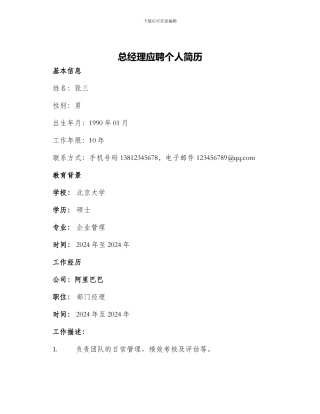 总经理应聘个人简历