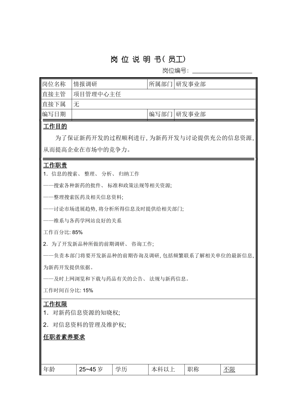 情报调研岗位说明书模板_第2页