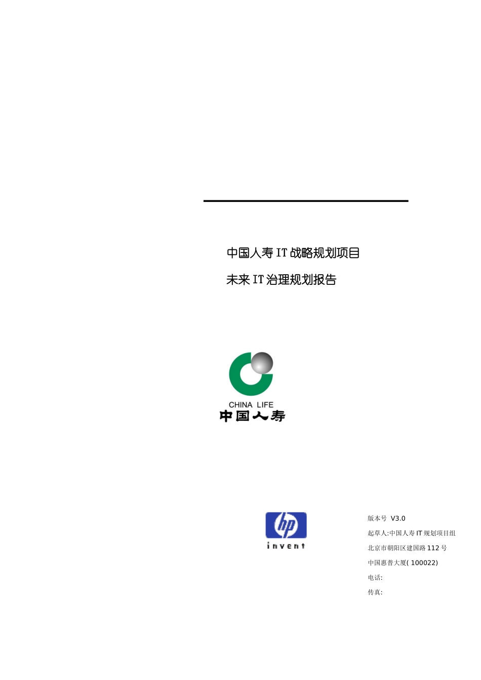 惠普中国人寿IT战略规划项目未来IT治理规划报告模板_第2页