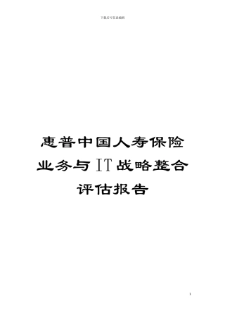 惠普中国人寿保险业务与IT战略整合评估报告模板