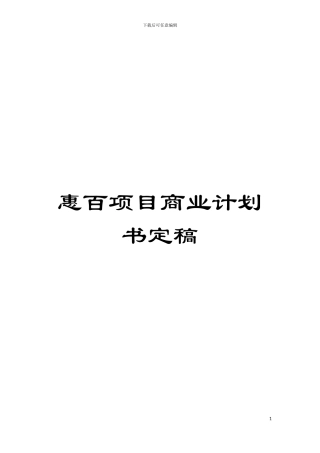 惠百项目商业计划书定稿模板