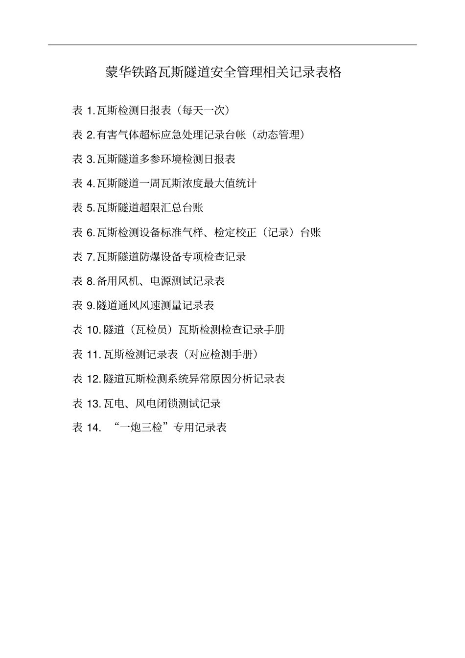 瓦斯隧道安全管理相关记录表格_第1页