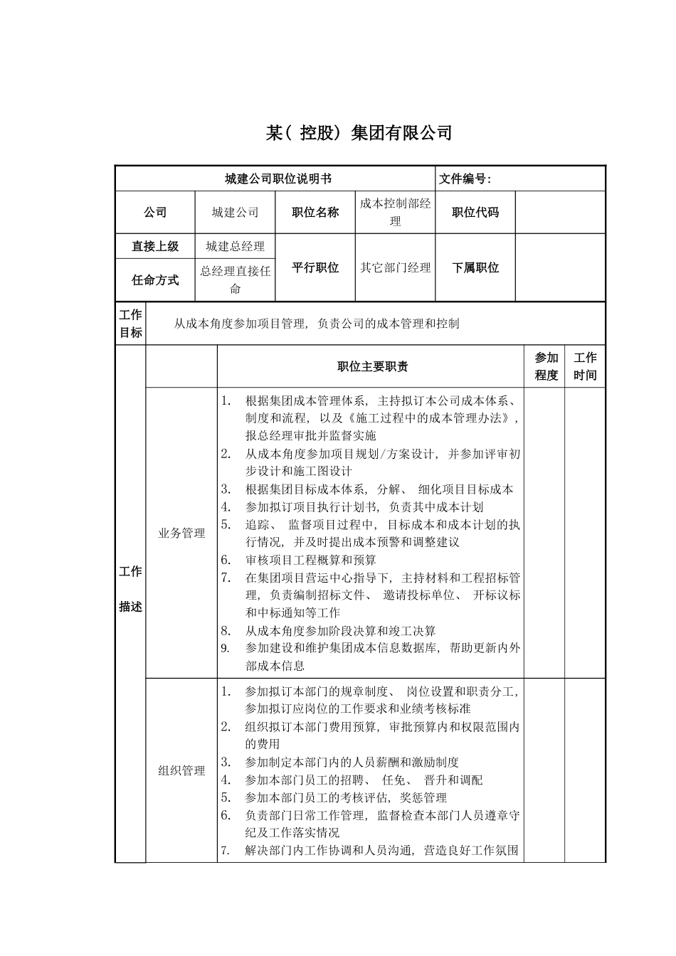 成本控制部经理岗位说明书模板_第2页