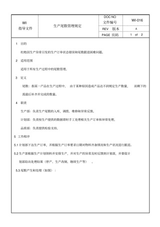 生产尾数管理规定
