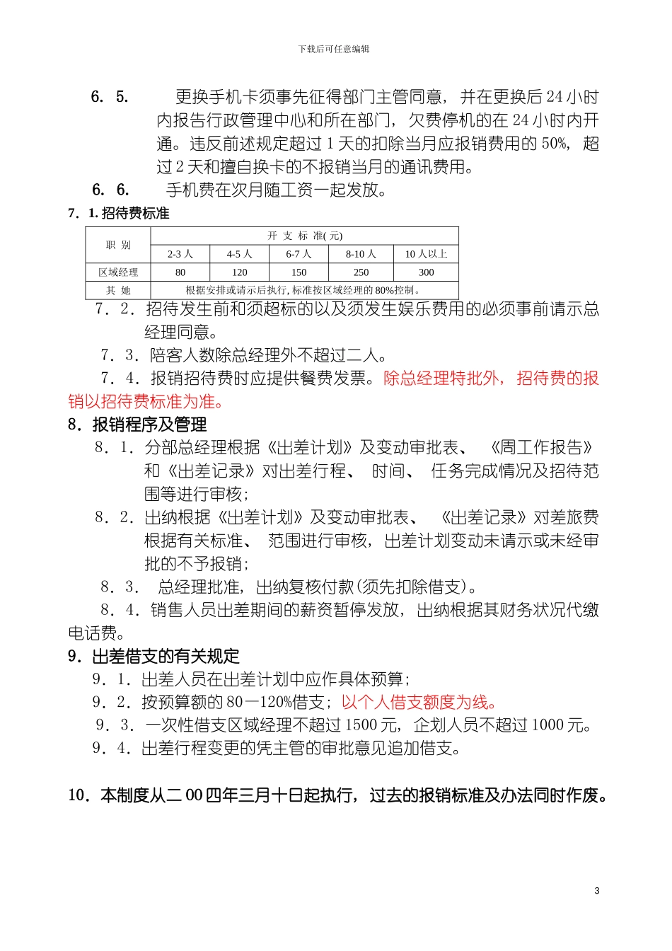 我在七匹狼的一份差旅通讯公务费管理制度模板_第3页