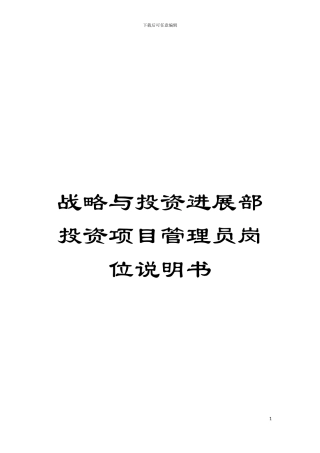战略与投资发展部投资项目管理员岗位说明书模板