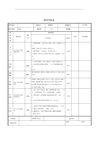 生产科科长绩效考核表