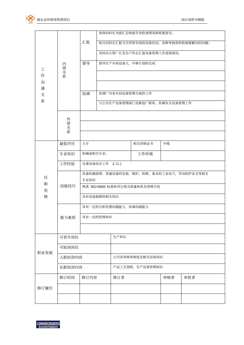 生产科设备技术员岗位说明书_第2页