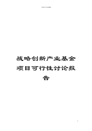 战略创新产业基金项目可行性研究报告模板