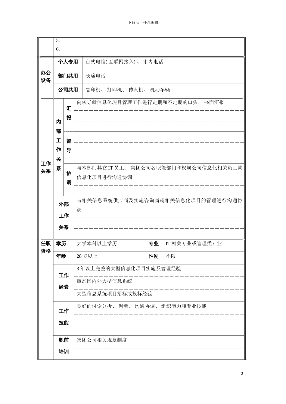 战略发展部信息化项目管理职位说明书模板_第3页
