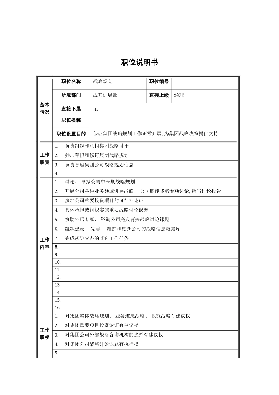 战略发展部战略规划职位说明书模板_第2页