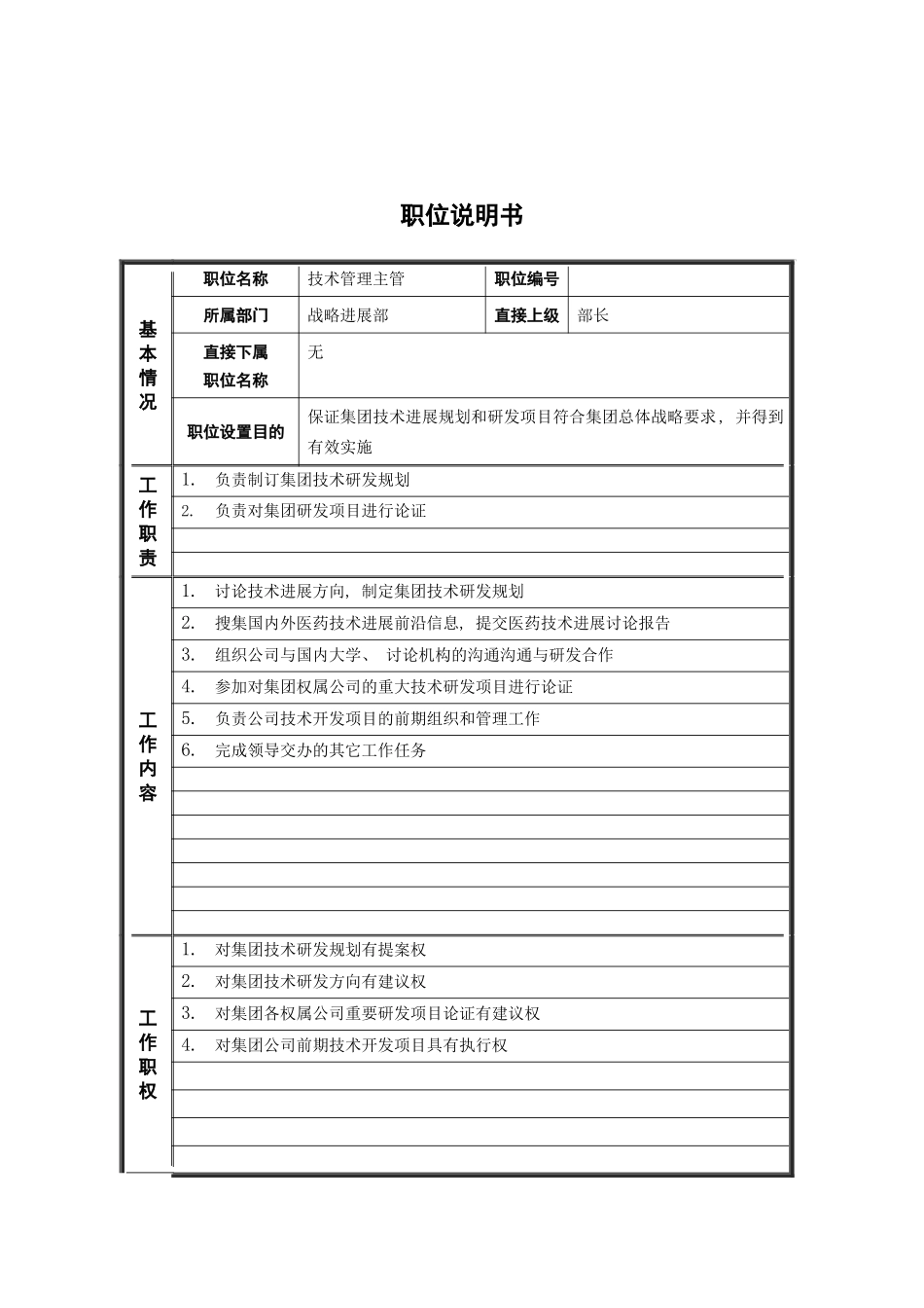 战略发展部技术管理主管岗位说明书模板_第2页