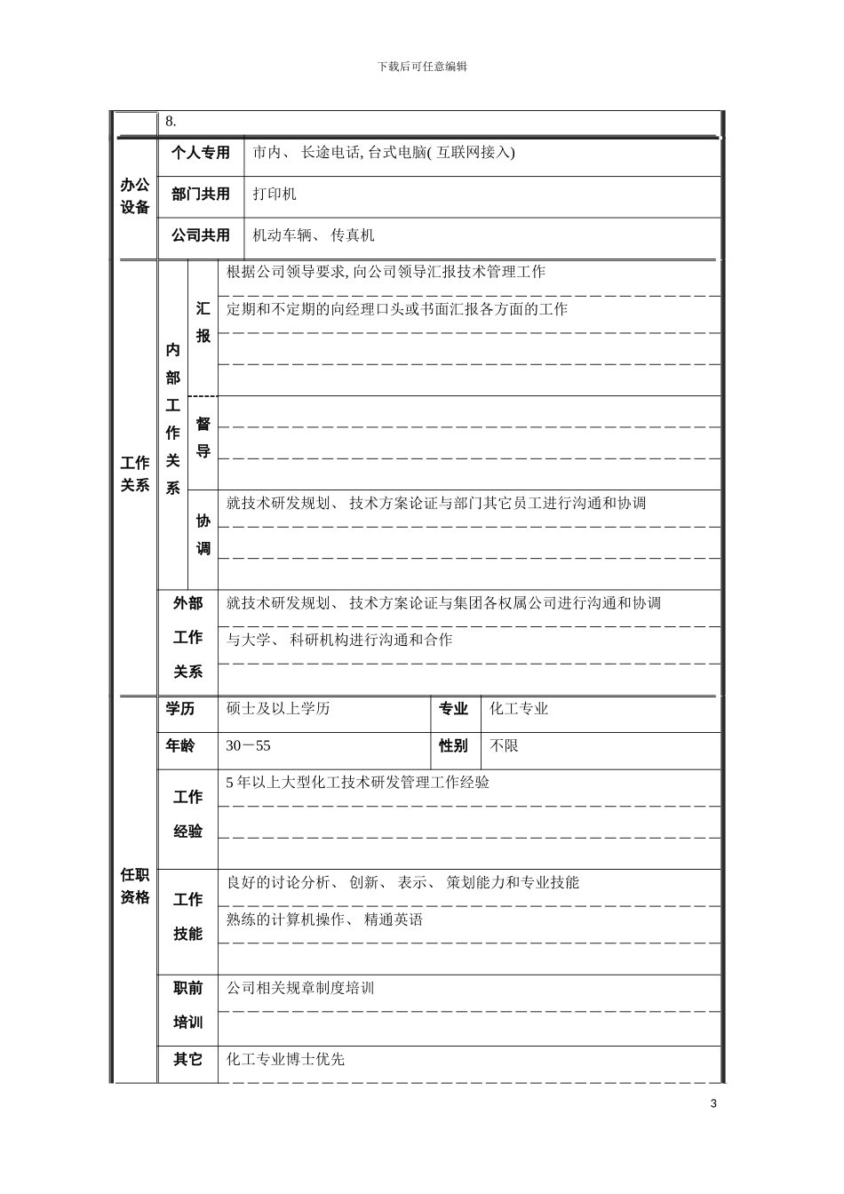 战略发展部技术管理职位说明书模板_第3页