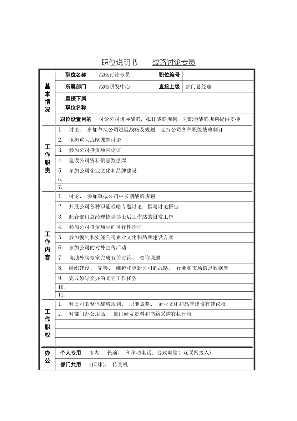 战略研究专员岗位说明书模板_第2页
