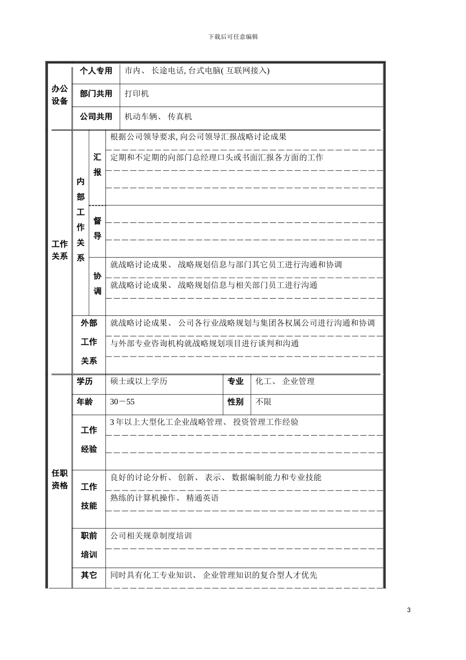 战略规划职位说明书模板_第3页