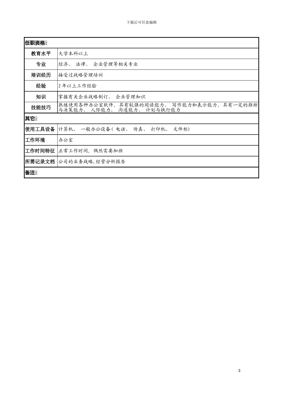 战略计划管理岗位说明书模板_第3页