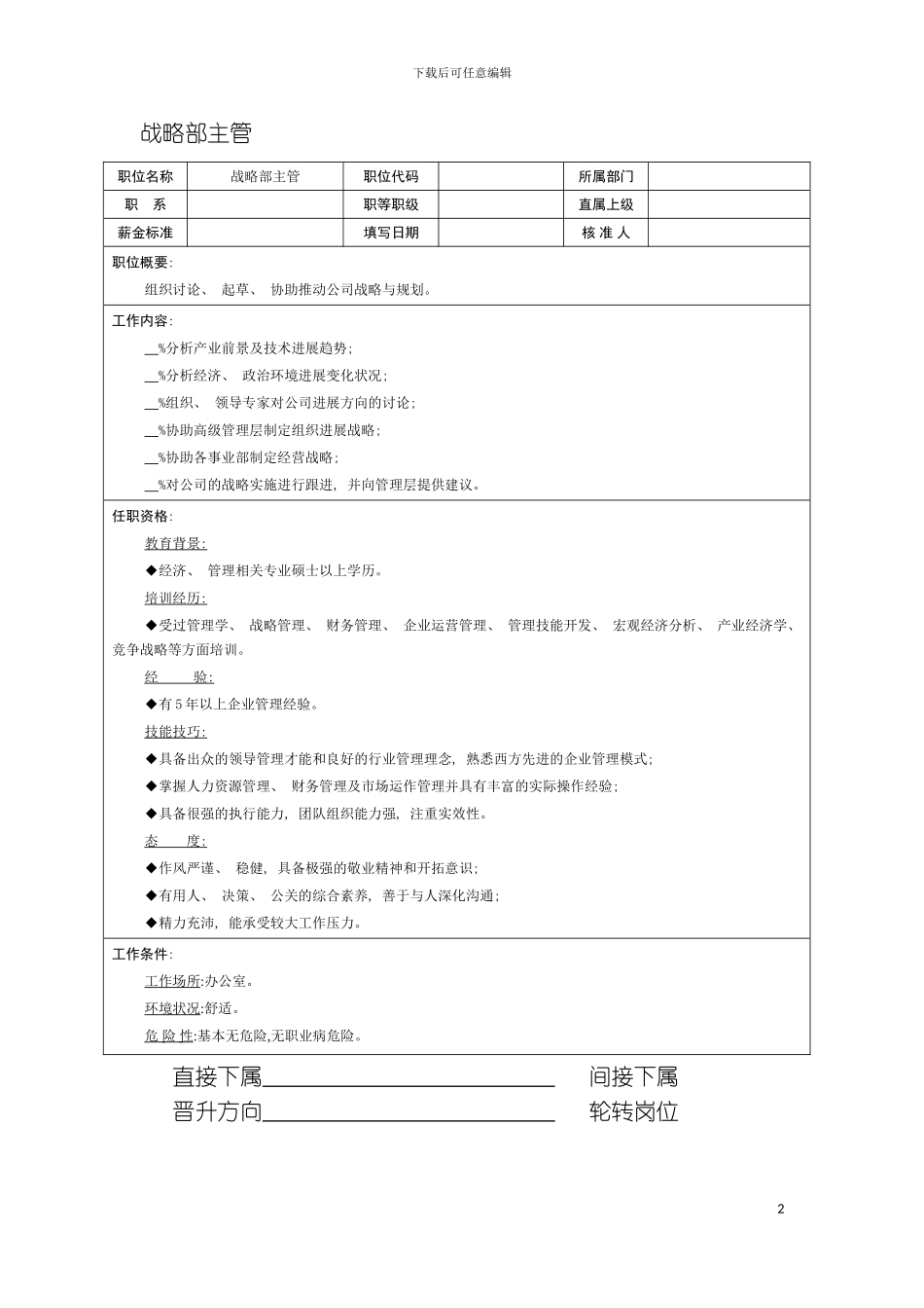 战略部主管职位说明书模板_第2页