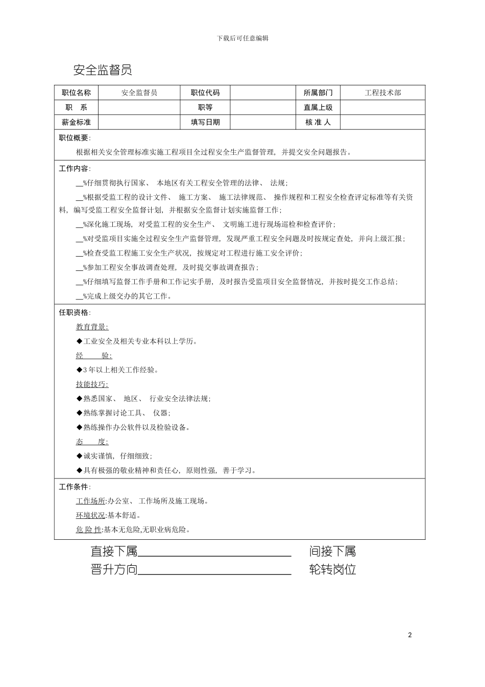 房产公司安全监督员岗位说明书模板_第2页