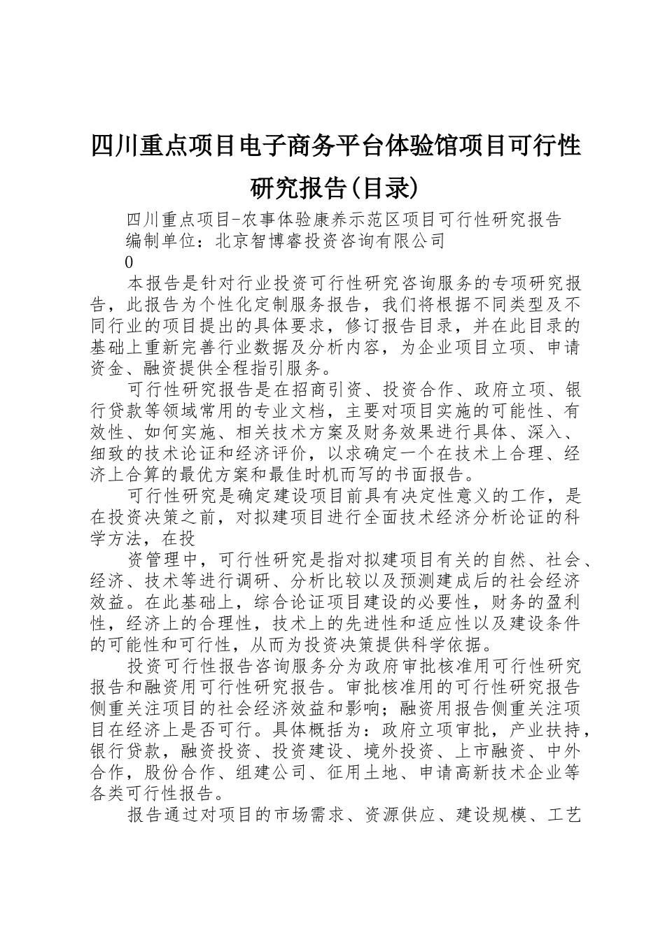 四川重点项目电子商务平台体验馆项目可行性研究报告(目录)_第1页
