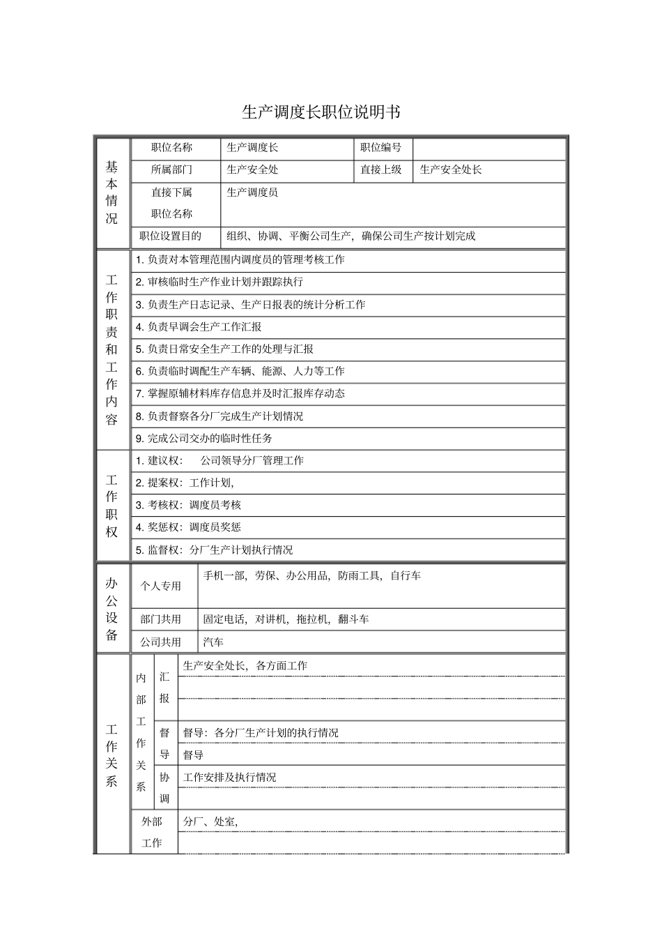 生产调度长职位说明书_第1页