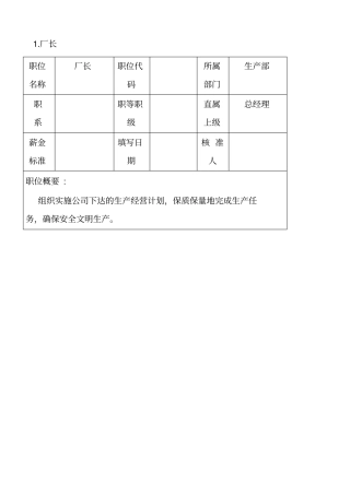 生产部门各岗位工作分析