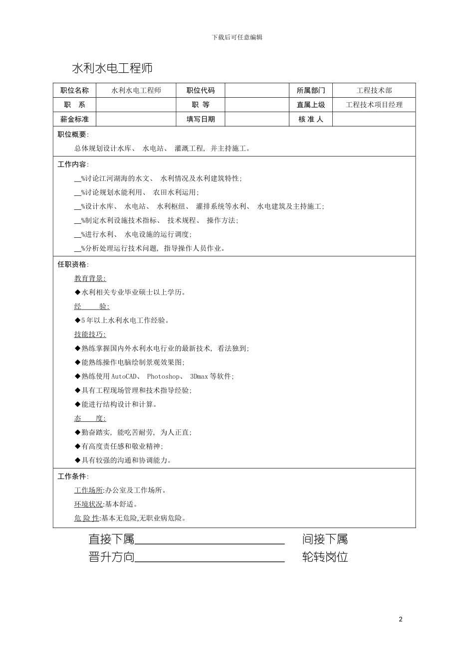 房地产公司水利水电工程师岗位说明书模板_第2页