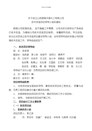 技改项目建设组织机构样本