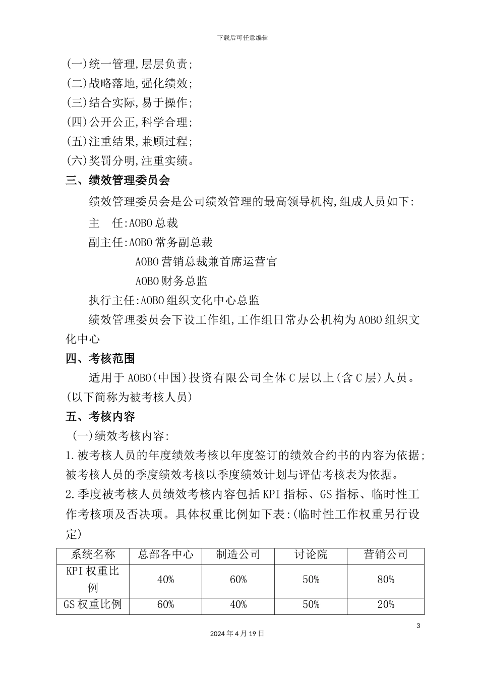 投资有限公司C层以上人员绩效管理制度汇编_第3页