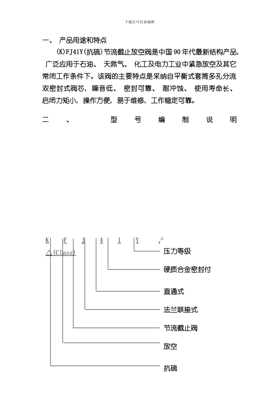 抗硫节流截止放空阀使用说明书样本_第2页