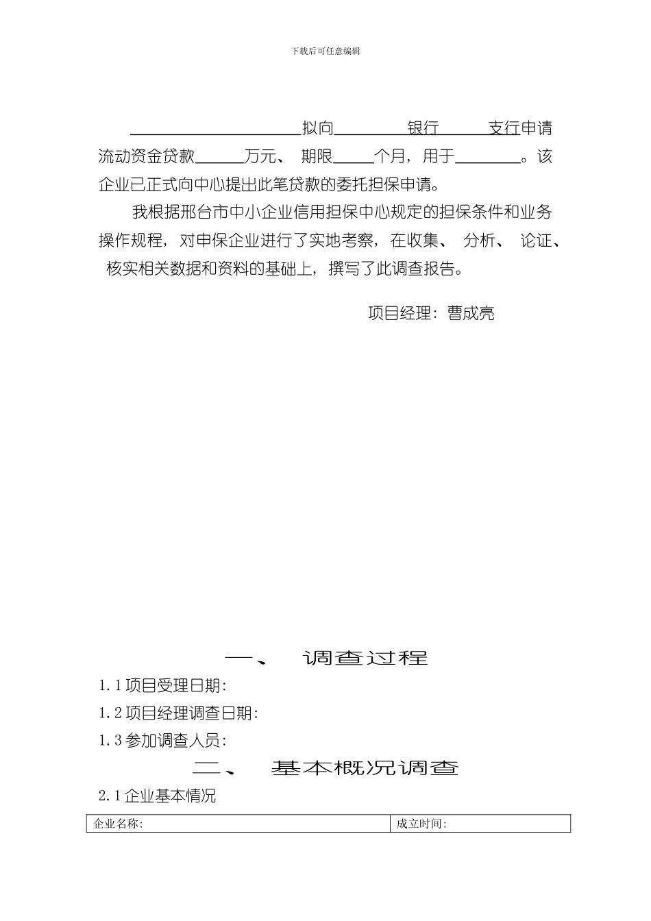 担保业务调查报告表格式样本_第2页