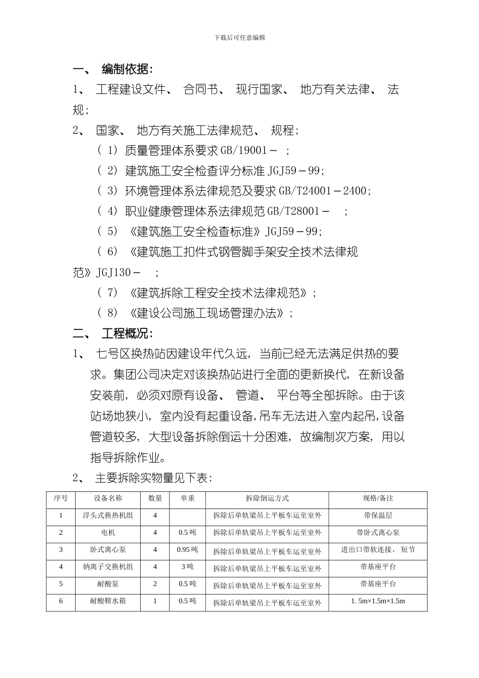 换热站拆除方案样本_第1页