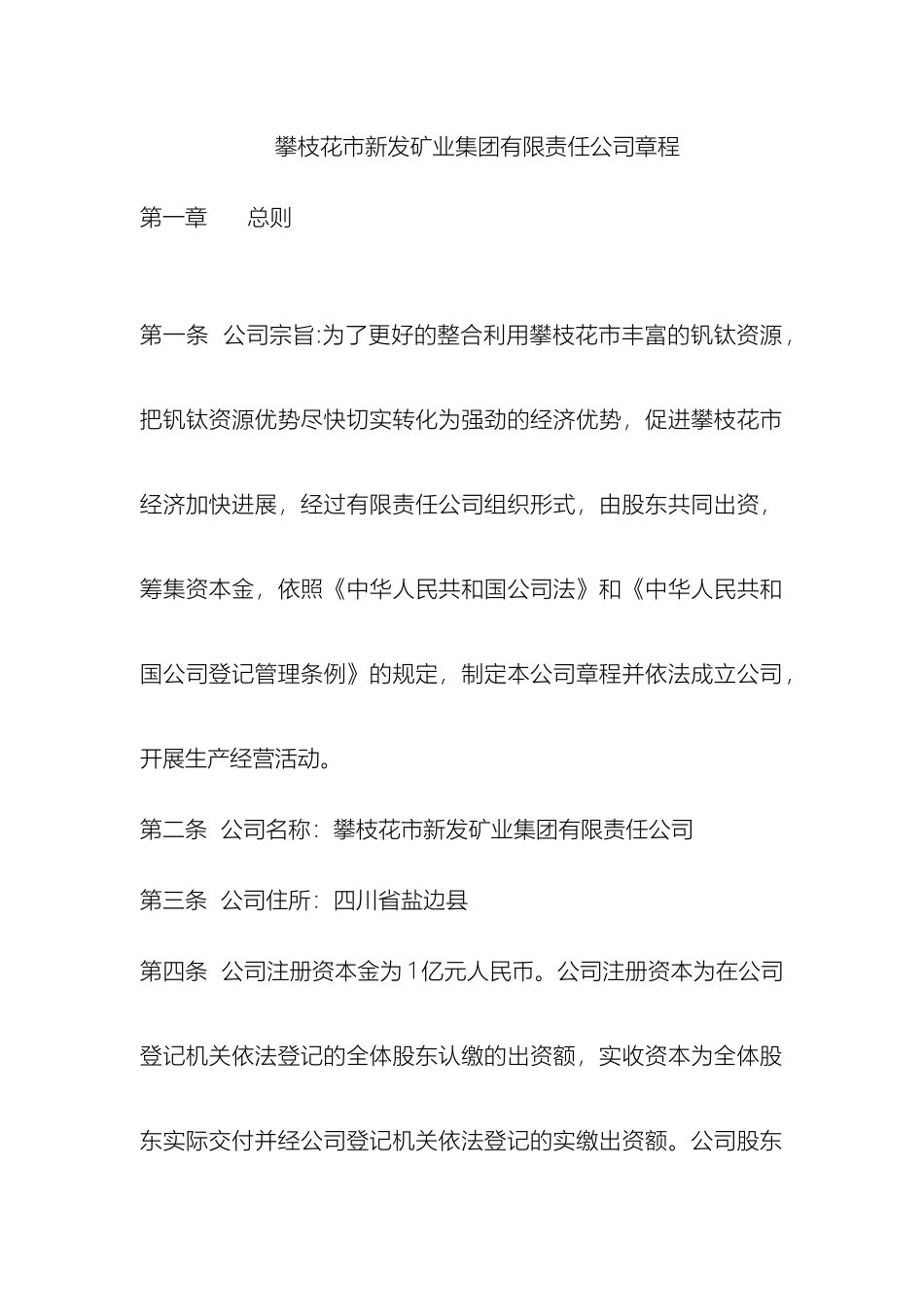 攀枝花市新发矿业集团有限责任公司章程_第2页