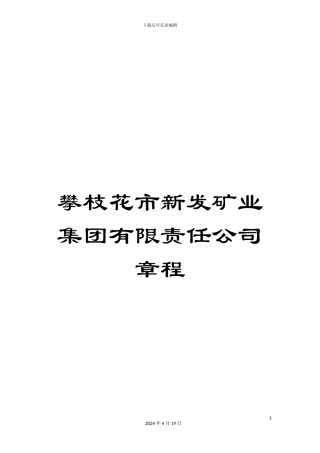 攀枝花市新发矿业集团有限责任公司章程