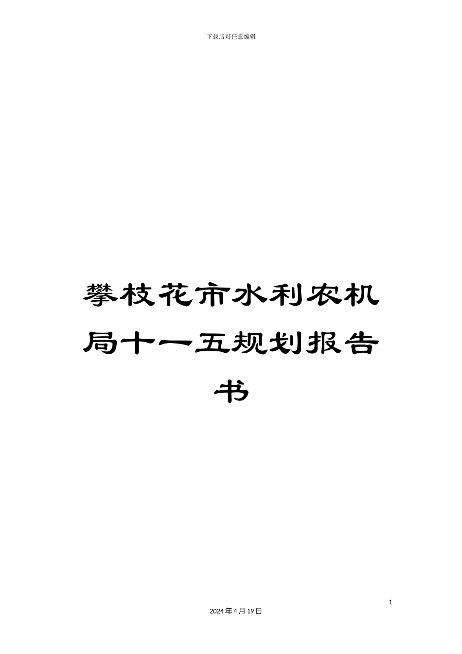 攀枝花市水利农机局十一五规划报告书_第1页
