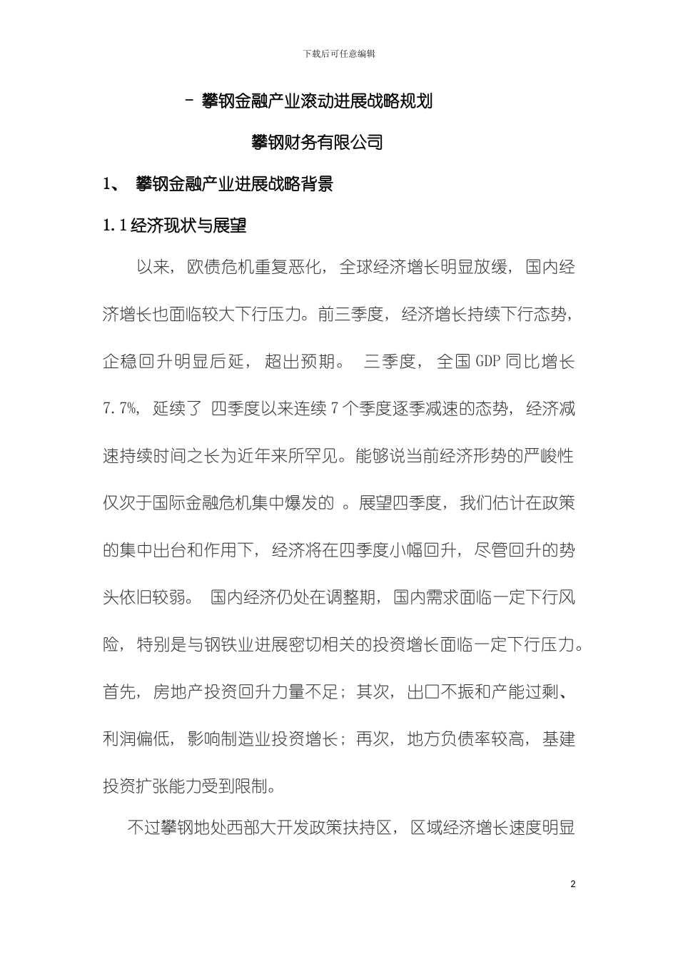 攀钢金融产业滚动发展规划模板_第2页