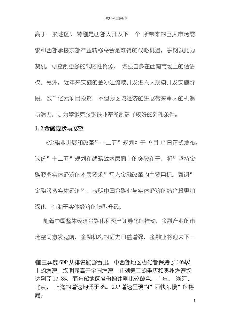 攀钢金融产业滚动发展规划模板_第3页