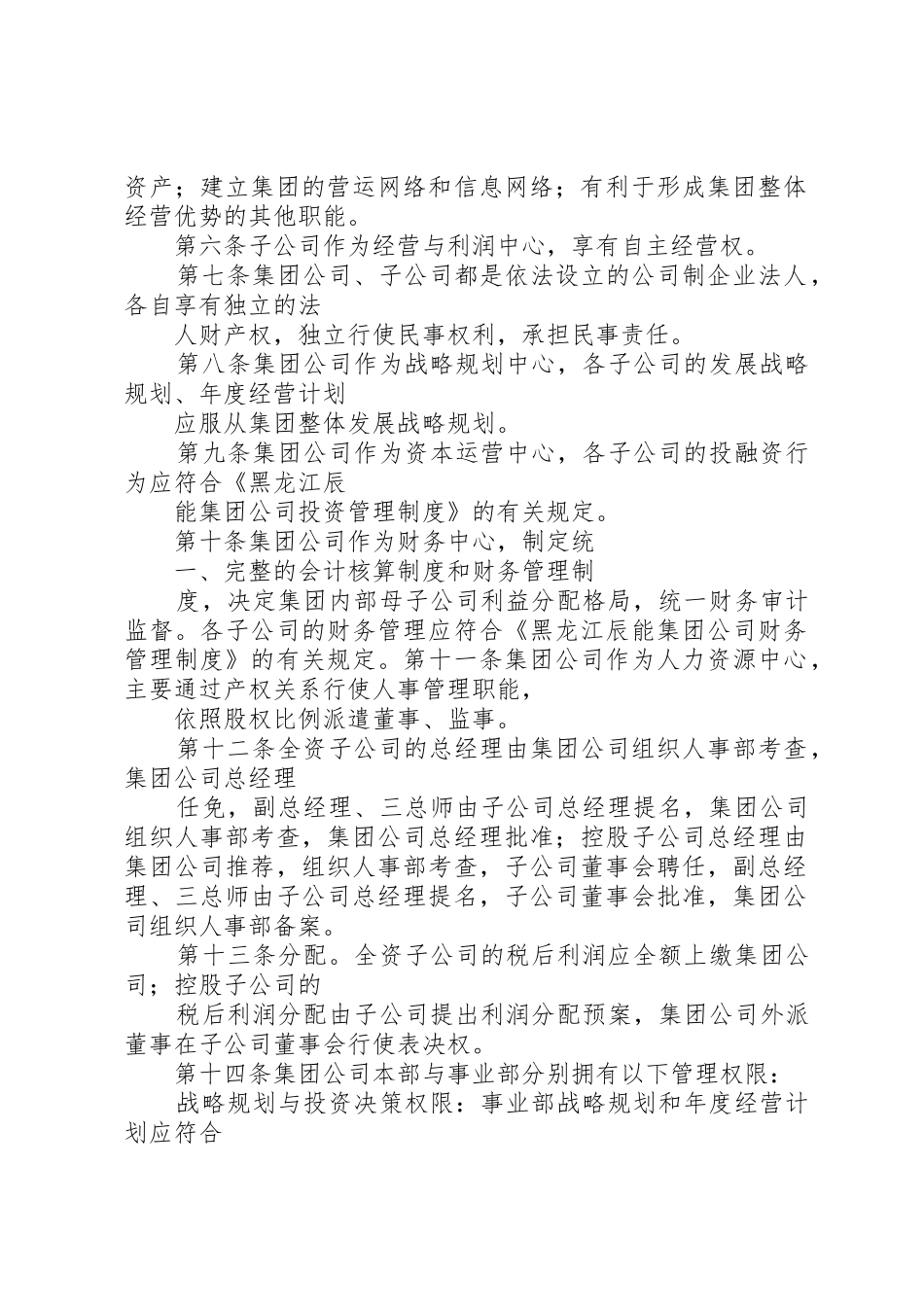 2黑龙江辰能集团公司母子公司管理制度(修改)_第2页