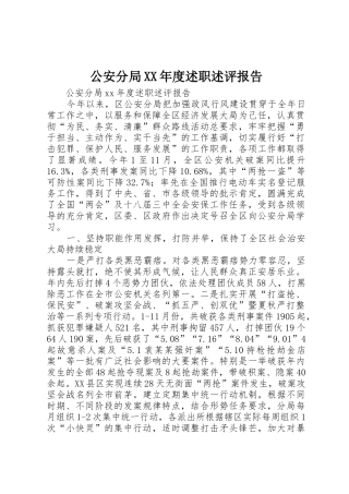 公安分局XX年度述职述评报告