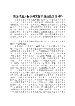 某区推进乡村振兴工作典型经验交流材料