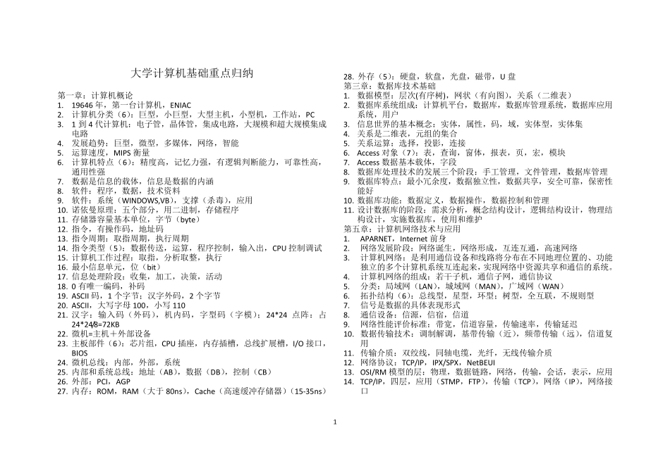 大学计算机基础重点归纳_第1页