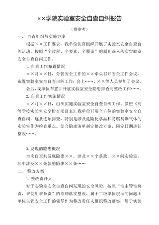 大学高校实验室安全自查自纠报告