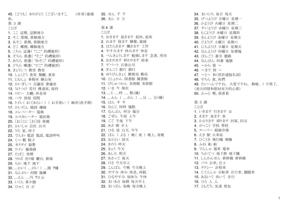 大家的日语1至25单词_第2页