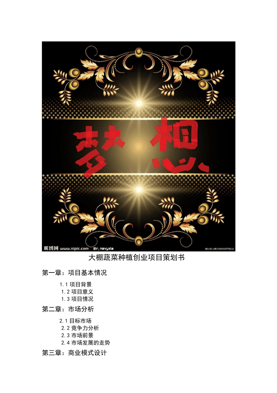 大棚蔬菜种植创业项目策划书_第1页