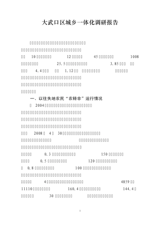 大武口区城乡一体化调研报告