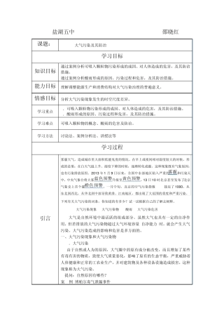 大气污染及其防治教案