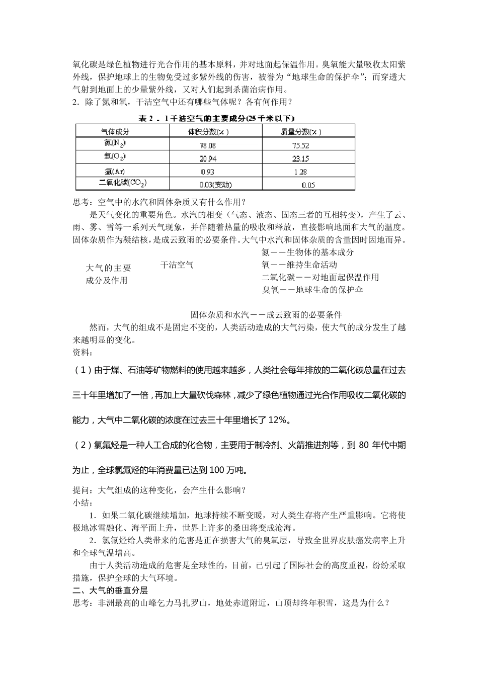 大气的组成和垂直分层教案_第2页